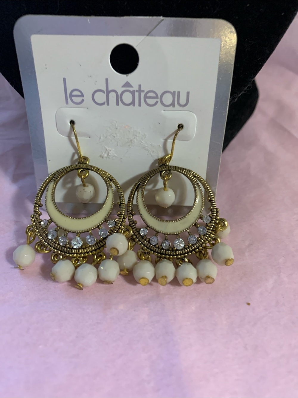 le chateau Gold and Cream Beaded Chandelier Earrings